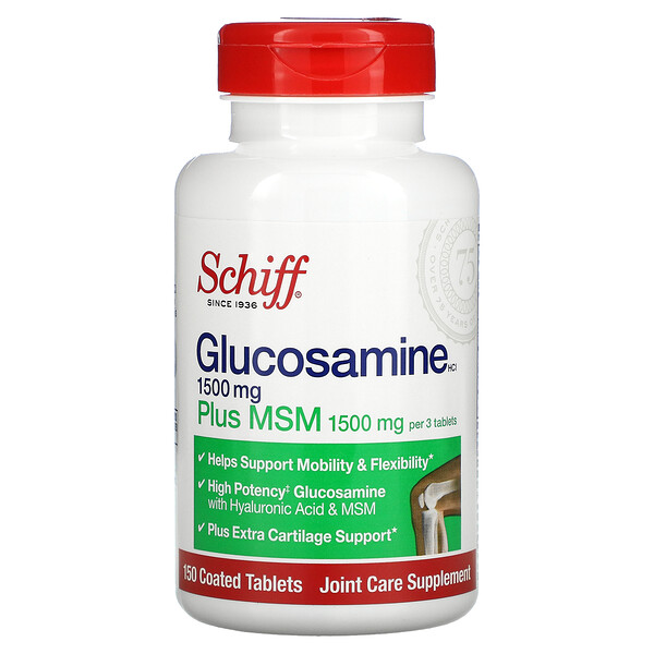Глюкозамин плюс МСМ, 500 мг, 150 таблеток, покрытых оболочкой Schiff