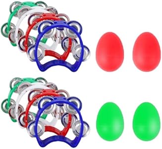 EASTROCK Tambourine with 4 Bells Tambourine and Plastic Egg Shakers Percussion Musical Noise Makers Musical Rhythm Instrument Hand Percussion for Music Parties EASTROCK