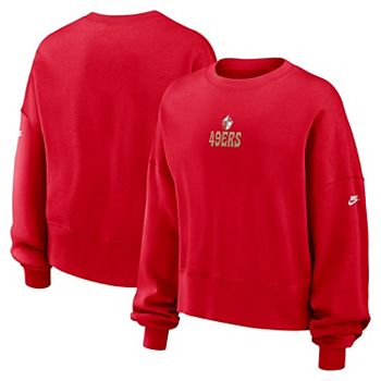 Women's Nike Scarlet San Francisco 49ers Rewind Oversized Long Sleeve Cropped Pullover Sweatshirt Nike