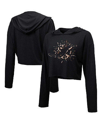 Укороченный пуловер с капюшоном с леопардовым принтом для женщин Threads Black Miami Dolphins Majestic