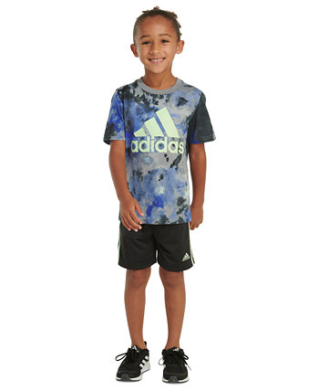 Футболка с принтом и шорты с тремя полосками для маленьких мальчиков и мальчиков, комплект из 2 предметов Adidas
