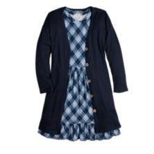 Комплект из многоярусного платья Knit Works и вязаного кардигана на пуговицах для девочек 4–16 лет обычного размера и размера плюс Knit Works