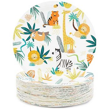 80pcs Jungle Safari Animals Party Disposable Paper Plates 9" For Birthday Party Blue Panda