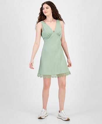 Juniors' Lace-Trim Satin Slip Mini Dress Madden Girl