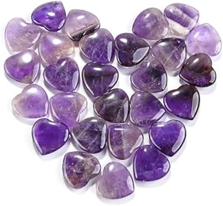 Jovivi 20 Pcs Heart Stones Natural Amethyst Crystal Hearts Bulk Set Polished Palm Love Gemstone Carved Pocket Stone Chakra Healing Meditation Reiki Balancing Gift Jovivi