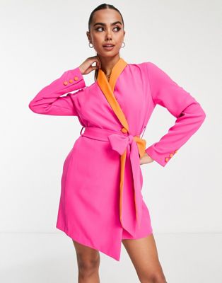 Розовое платье мини в стиле колор-блок Style Cheat Style Cheat