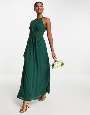 Зеленое платье макси с воротником-халтер Vila Bridesmaid Vila