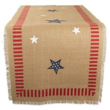 74&#34; Stars and Stripes Americana Burlap 4th of July Table Runner Contemporary Home Living