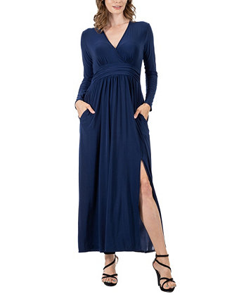 Женское платье макси с длинными рукавами и V-образным вырезом с разрезом по бокам 24Seven Comfort