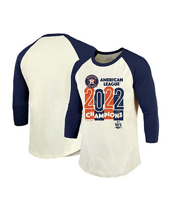 Men's Threads Cream, Navy Houston Astros 2022 American League Champions Yearbook Tri-Blend 3/4 Raglan Sleeve T-shirt Majestic