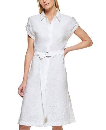 Женское платье с поясом и короткими рукавами с рюшами DKNY