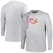 Men's Champion Heather Gray LSU Tigers Big & Tall Mascot Long Sleeve T-Shirt Champion