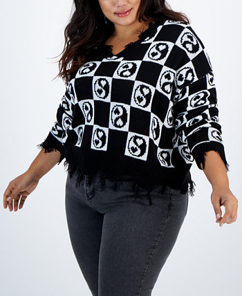 Trendy Plus Size Mini Yin Yang Destructed Sweater Just Polly