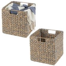 mDesign Hyacinth Woven Cube Bin Basket Organizer, Handles, 2 Pack MDesign