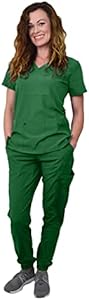 Green Town Scrubs for Women Scrub Set - Jogger Pant and V-Neck Top Green Town