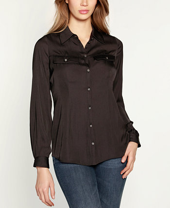 Women's Black Label Long Sleeve Button-Front Top Belldini