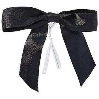 100-Pack Black Satin Ribbon Twist Tie Bows for Gift Wrapping Crafts, 2.5x3 in Juvale