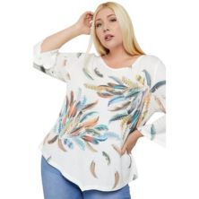Print Top Featuring A Round Neckline And 3/4 Bell Sleeves FASHNZFAB