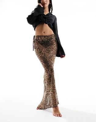 Пляжная шифоновая юбка макси с леопардовым принтом Miss Selfridge Miss Selfridge