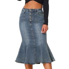 Fishtail Maxi Denim Skirt for Women's Distressed Skirt ALLEGRA K