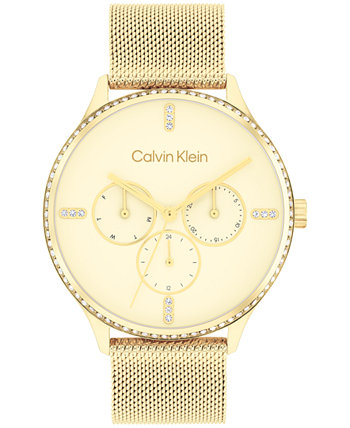 Женские многофункциональные золотистые часы-браслет из нержавеющей стали с сеткой, 38 мм Calvin Klein