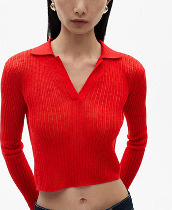 Women's Ribbed Polo Neck T-Shirt Mango