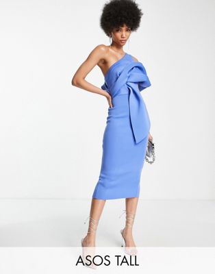 Платье-карандаш миди с защипами на плечах ASOS DESIGN Tall парижского синего цвета ASOS Tall