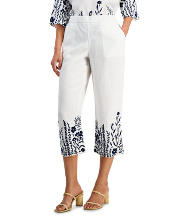 Женские укороченные брюки из 100% льна с вышивкой, созданные для Macy's Charter Club