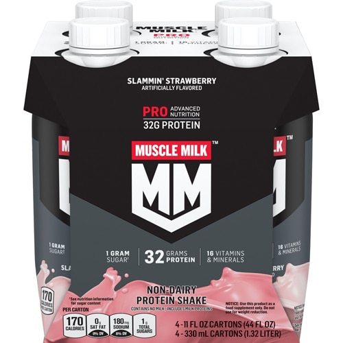 Немолочный протеиновый коктейль RTD Slammin' Strawberry — 11 жидких унций каждый / упаковка из 2 шт. Muscle Milk