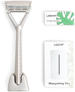 Leaf Shave | The Leaf Razor Set, Chrome - Includes 1x Leaf Razor, 1x Matching Leaf Razor Stand, 1x 50-Pack of Single-Edge Blade Refills, and 1x Razor Blade Bank Leaf Shave