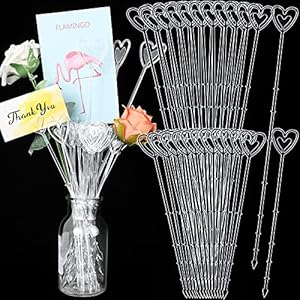 Jetec 100 Pieces Plastic Clear Floral Picks Card Holders Heart Head Flower Pickers Card Holders for Wedding, Birthday Parties, Events, Decorations, 9 Inch, 13 Inch Jetec