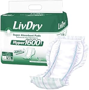 LivDry High Absorbency Pad Insert for Incontinence Briefs and Adult Diapers, Women and Men, Hyper 1600 (30 Count) LivDry