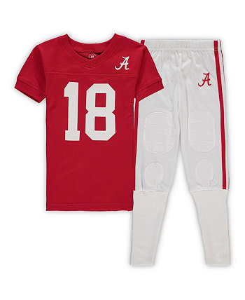 Preschool Boys and Girls Crimson Alabama Crimson Tide Football Player V-Neck T-shirt and Pants Sleep Set Wes & Willy