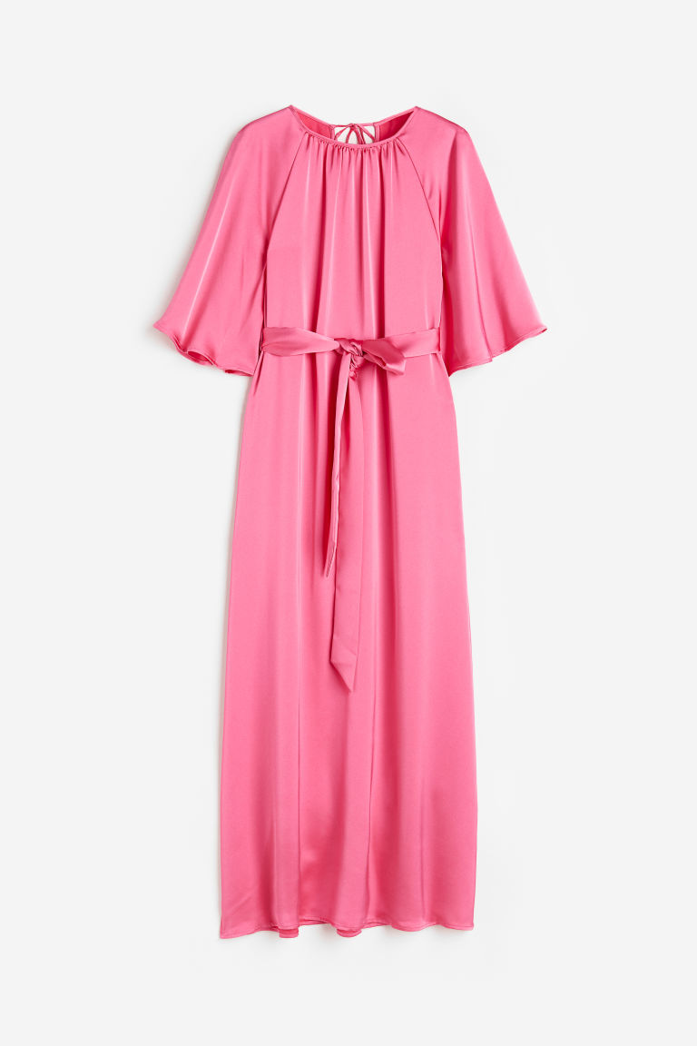 Атласное платье с поясом на завязках H&M