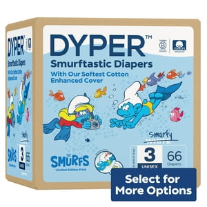 DYPER Cotton-Enhanced Diapers Smurfs Edition, Size 3, 66 Count (Select for More Options) DYPER