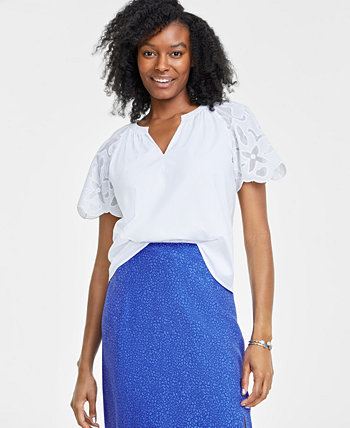 Women's Cutout Raglan Short-Sleeve Blouse, Created for Macy's On 34th