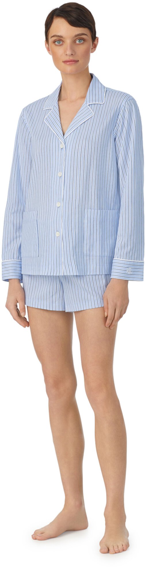 Короткий пижамный комплект из органического хлопка с длинным рукавом и воротником-стойкой Ralph Lauren