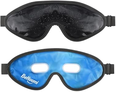 Cooling Eye Mask, Gel (Гель) Eye Mask Cold Compress for Eyes, Reusable Eye Ice Pack, Cool Relaxation, Comfort Snug Fit, No Freeze, Eye Cover Ice Mask for Home, Office, 2PCS,Black & Blue BeHoomi