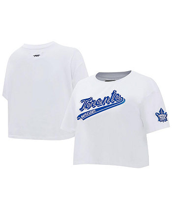 Women's White Toronto Maple Leafs Boxy Script Tail Cropped T-shirt Pro Standard