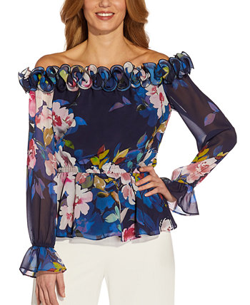 Women's Floral-Print Off-The-Shoulder Peplum Top Adrianna Papell