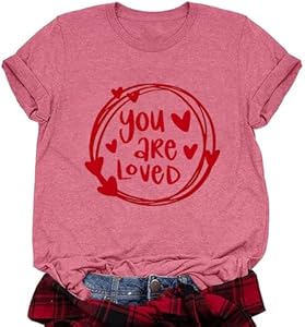 Valentines Shirts Women Funny You are Loved Letter Print T Shirt Love Graphic Short Sleeve Gift Tops for Lover Wiadex