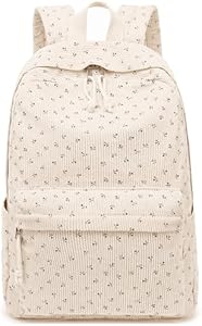 School Backpack for Teen Girls Bookbags Elementary High School Corduroy Laptop Bags Women Travel Daypacks (Strawberry Beige) Bluboon