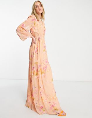 Платье макси персикового и охристого цвета с вырезами и объемными рукавами Hope & Ivy Hope & Ivy
