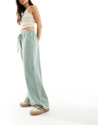 Зеленые льняные широкие брюки без застежек ASOS DESIGN ASOS DESIGN