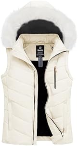 wantdo Women's Thicken Winter Vest Warm Puffer Vest with Removable Fur Hood Wantdo