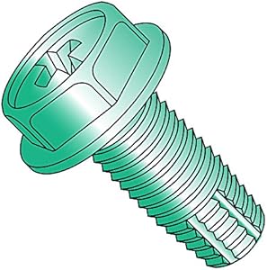 Steel Thread Cutting Screw, Green Zinc Plated, Hex Washer Head, Phillips Drive, Type F, #10-32 Thread Size, 3/8" Length (Pack of 50) Small Parts