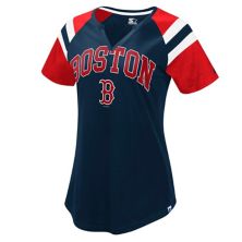 Женская футболка Starter Navy/Red Boston Red Sox Game On Notch Neck с регланами Starter