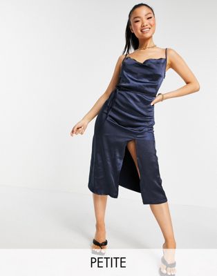 4th & Reckless Petite satin midi dress in navy 4th & Reckless Petite
