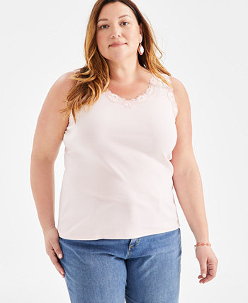 Plus Size Lace-Trimmed Tank Top, Created for Macy's Style & Co