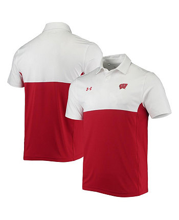 Мужская белая, красная рубашка поло Wisconsin Badgers 2022 Blocked Coaches Performance Under Armour